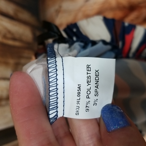 Blue/Cream/Coral Abstract Print Women's XXL Fun Elastic Waist Wide Leg Bottoms - Picture 7 of 7